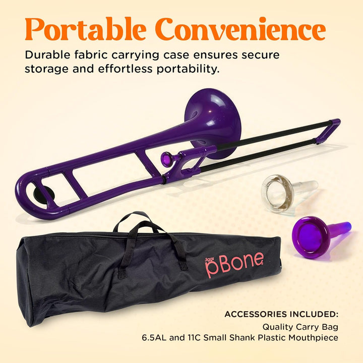 pBone Kunststoff Posaune violett mit Tasche und Mundstück violett Posaune, violett Posaune