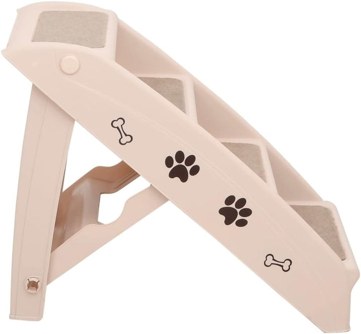 Hundetreppe Klappbar Creme 62x40x49,5 cm mit rutschfesten Füssen und Stufen für Senioren, Tiere und