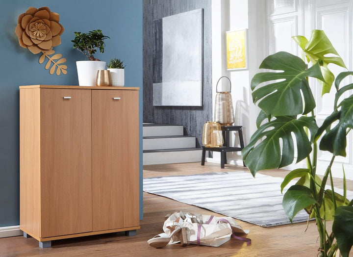 Wohnling Design Schuhschrank Nimes modern Holz Buche 12 Paar Schuhe 4 Fächer 2 Türen, Schuhregal 60