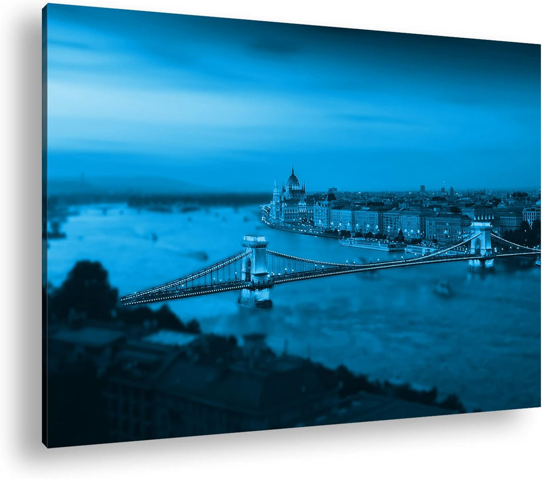 deyoli Budapest bei Abenddämmerung Format: 80x60 Effekt: Monocrome Blau als Leinwand, Motiv fertig g