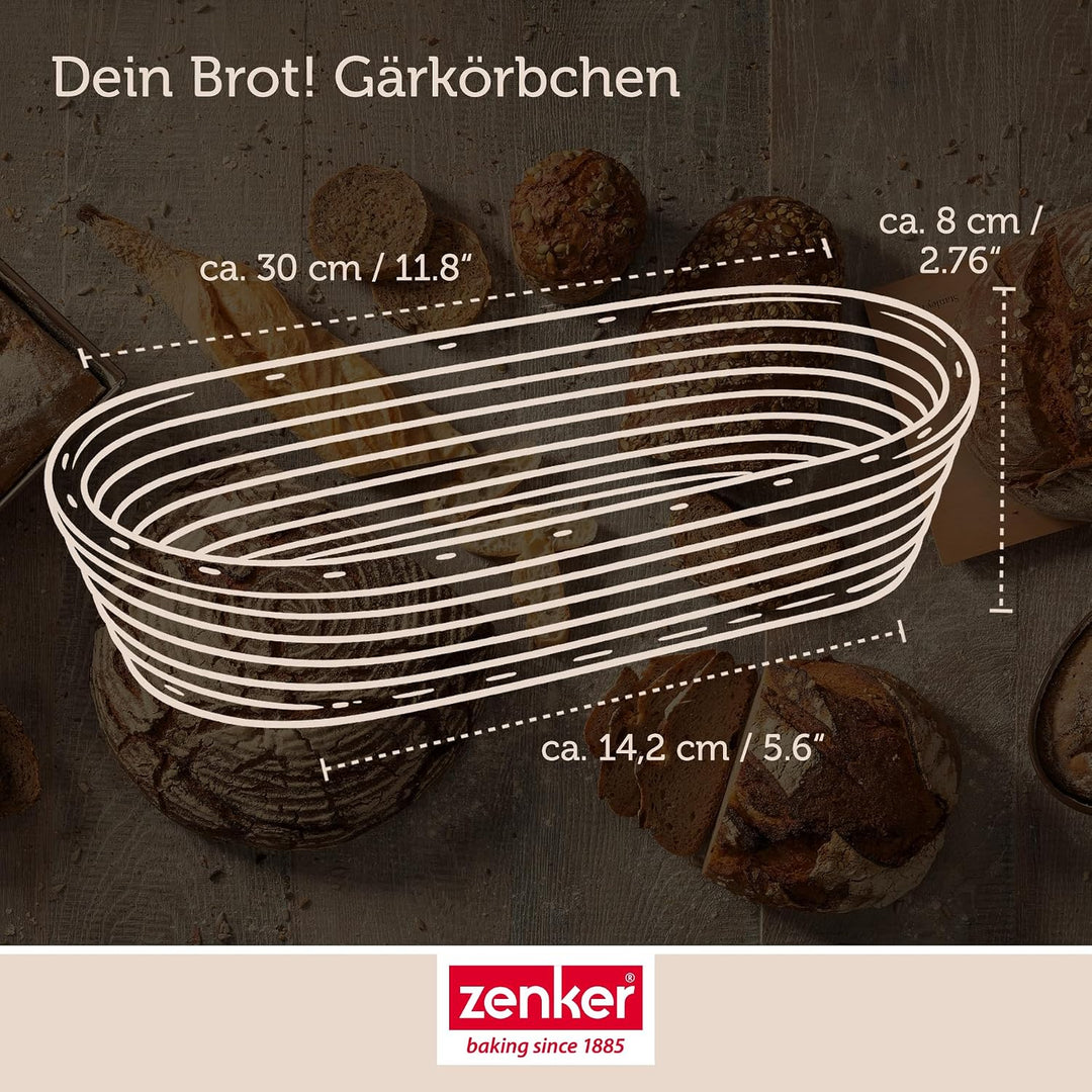 Zenker Gärkorb länglich 30 cm – Gärkörbchen aus natürlichem Rattan für selbstgemachtes Brot – Versor