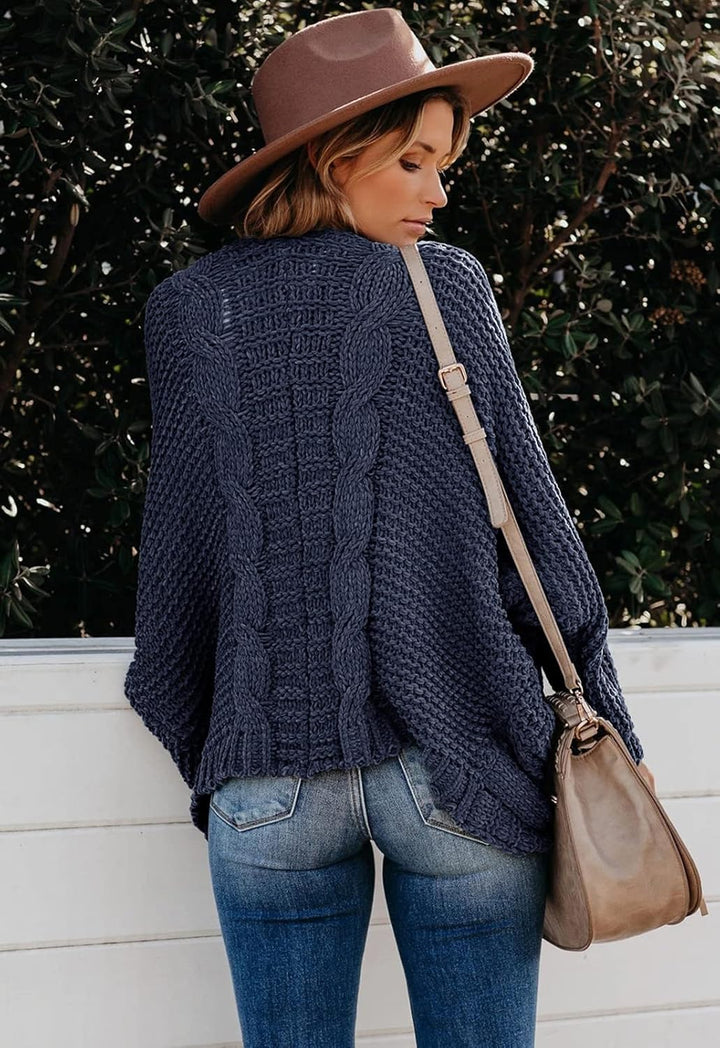 JayscreateEU Strickjacke Damen Cardigan Lange Open Front Sweater mit Tasche Grobstrickjacke Langarm