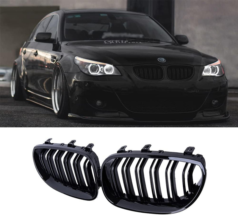 Kühlergrill für BMW 5er E60，Zubehör Sport Frontgrill，Glanz Schwarz Doppelsteg Sport Kühlergrill für