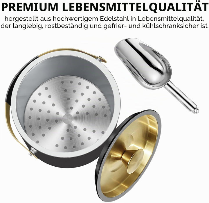 3.2L Moderner isolierter Eiskübel mit Silikondeckel, Schaufel, Sieb, doppelwandiger Eiskübel aus Ede