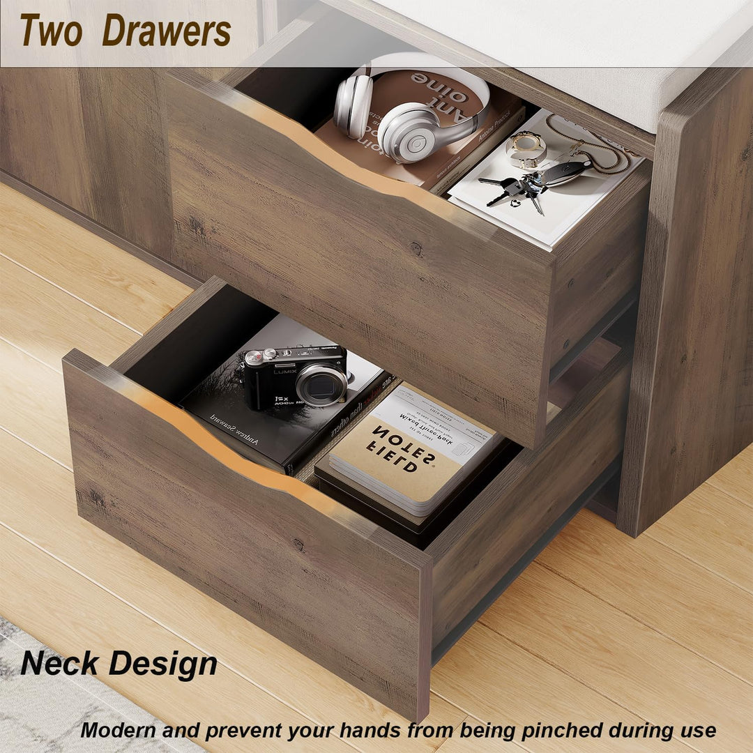 LVB Schuhbank mit 2 Schubladen Schrank Regal, Industrieholz Schuhablage Bank für Wohn-Schlafzimmer,