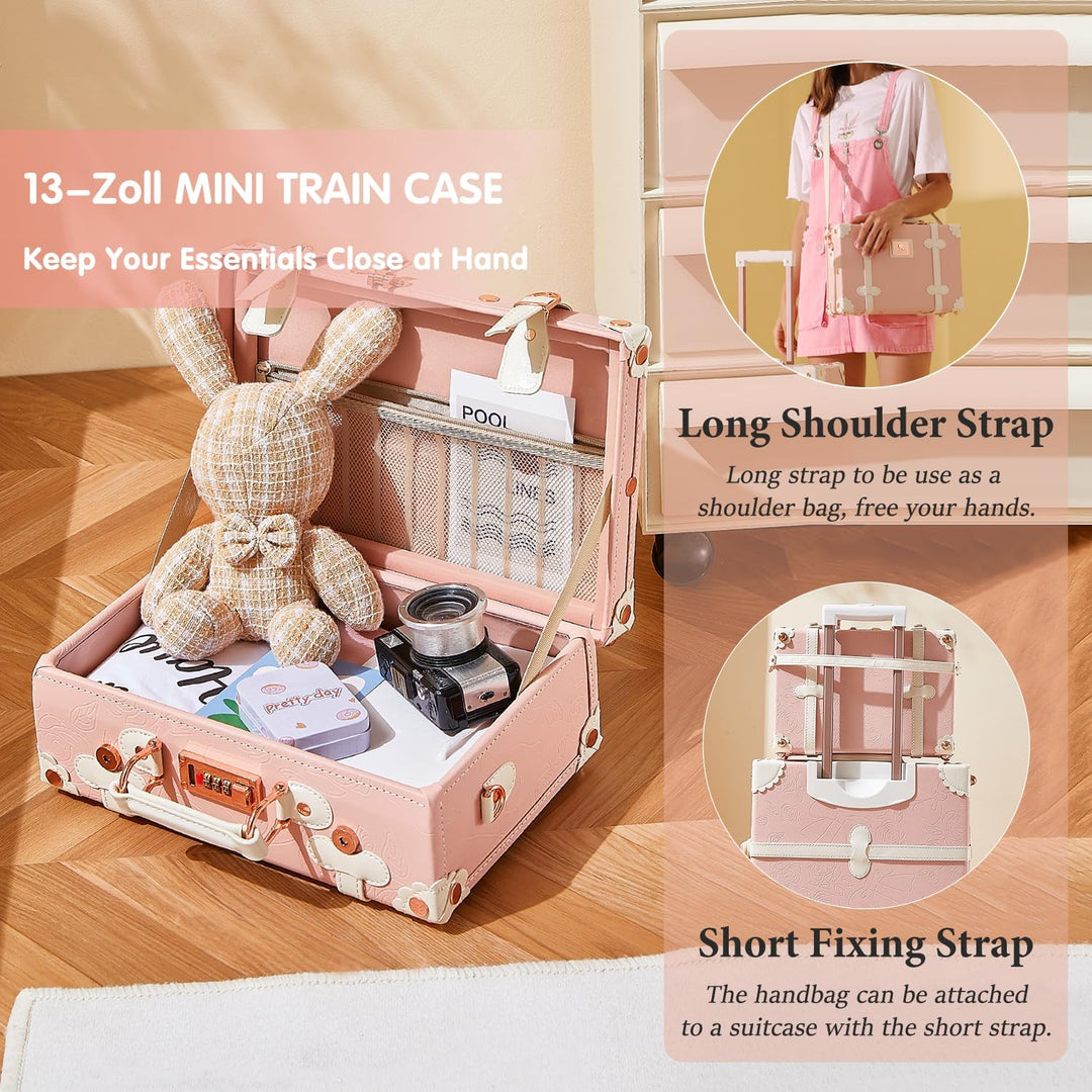 Unitravel Vintage Koffer Set 2 Teilig, Retro PU-Leder Handgepäck Koffer mit Kosmetikkoffer, Geprägte