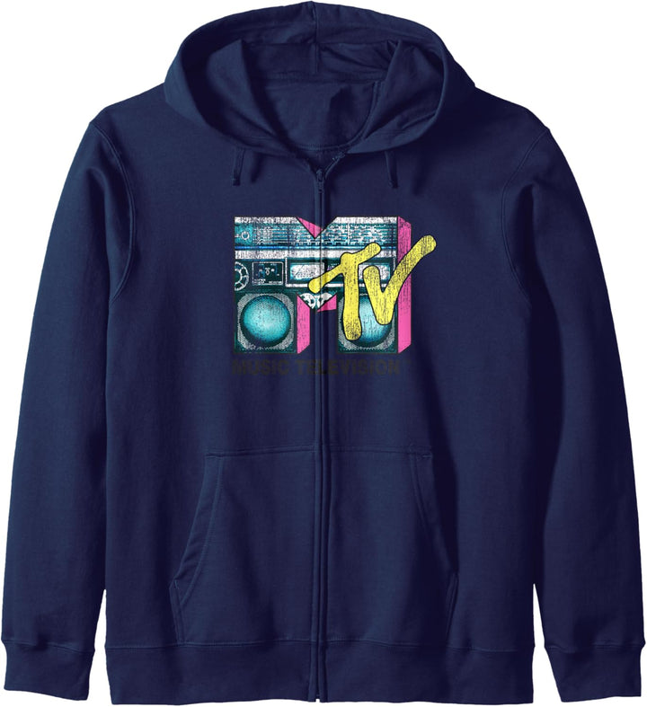 MTV Logo Blue And Yellow Retro Boombox Kapuzenjacke