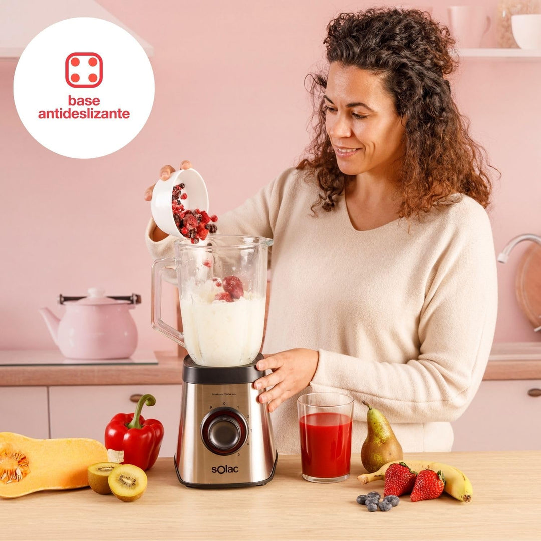 Solac - Promixter 2000 W | Glaskanne mit 1,75 l | 5 Geschwindigkeiten + Pulse | 6 Stahlklingen | Eis