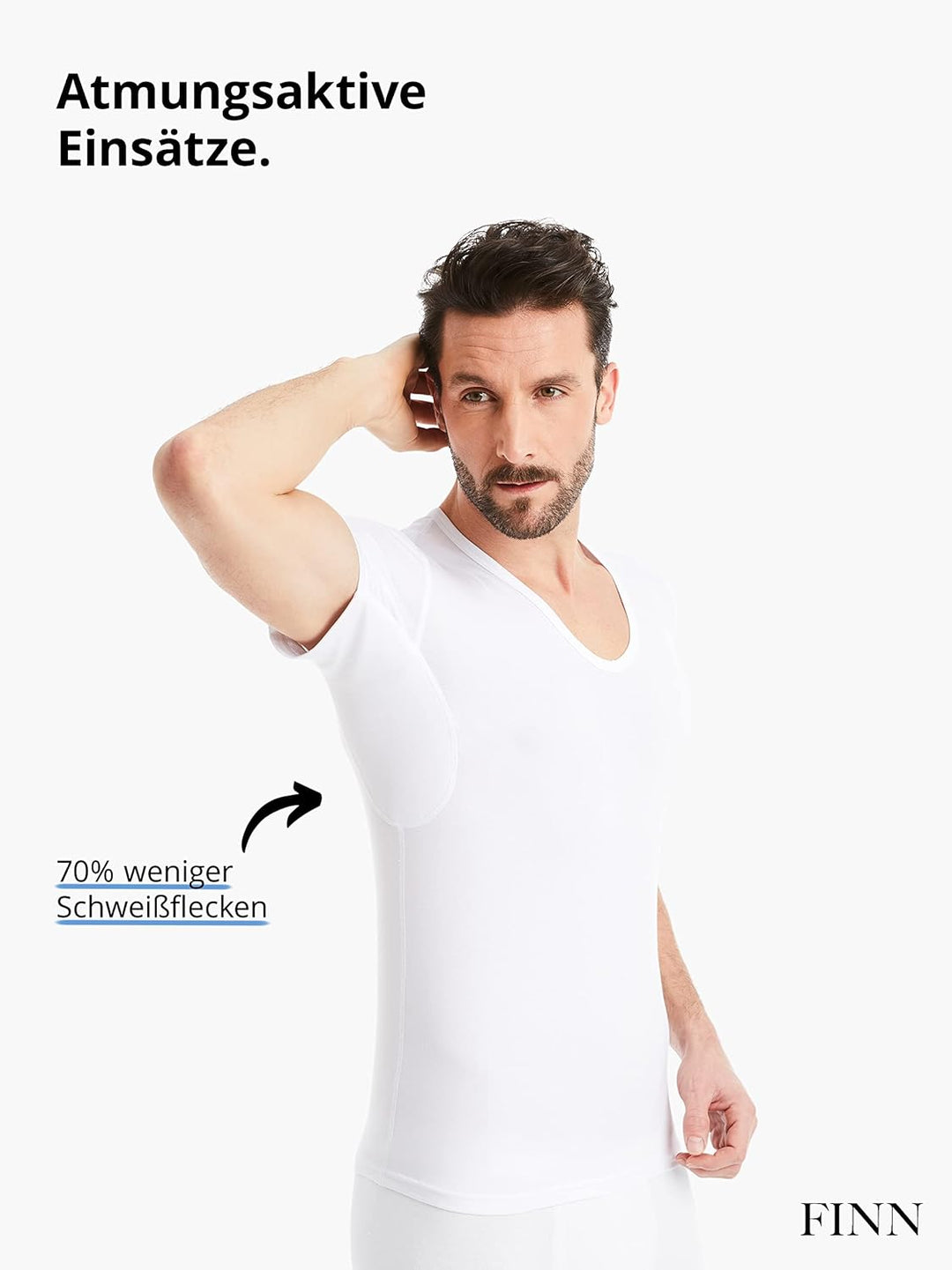FINN Herren Funktions-Unterhemd mit V-Ausschnitt - Anti-Schweiss Shirt mit Einsätzen gegen Schweissf