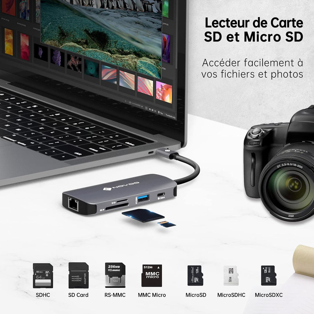 NOVOO USB C Hub 4K@60Hz USB C Docking Station HDMI 8-in-1 USB C Adapter Gigabit Ethernet mit 100W PD