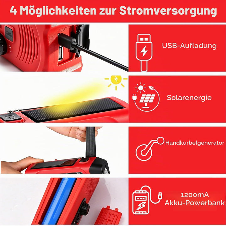 Notfall-Solarradio Solar Handkurbelradio AM/FM/NOAA Kurbelradio mit 1200mAh Akku Wiederaufladbare fü