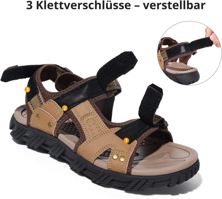 OutPro Herren Wandersandalen Sport Sandalen Wasserdichte Bequeme Ledersandalen Sandale verstellbare