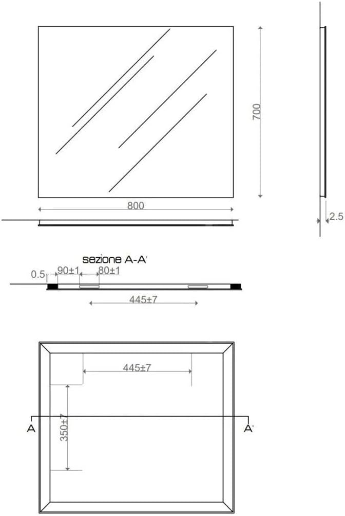 KIAMAMI VALENTINA Reversibler Spiegel mit Rahmen 80 cm breit und 70 cm hoch für das Badezimmer