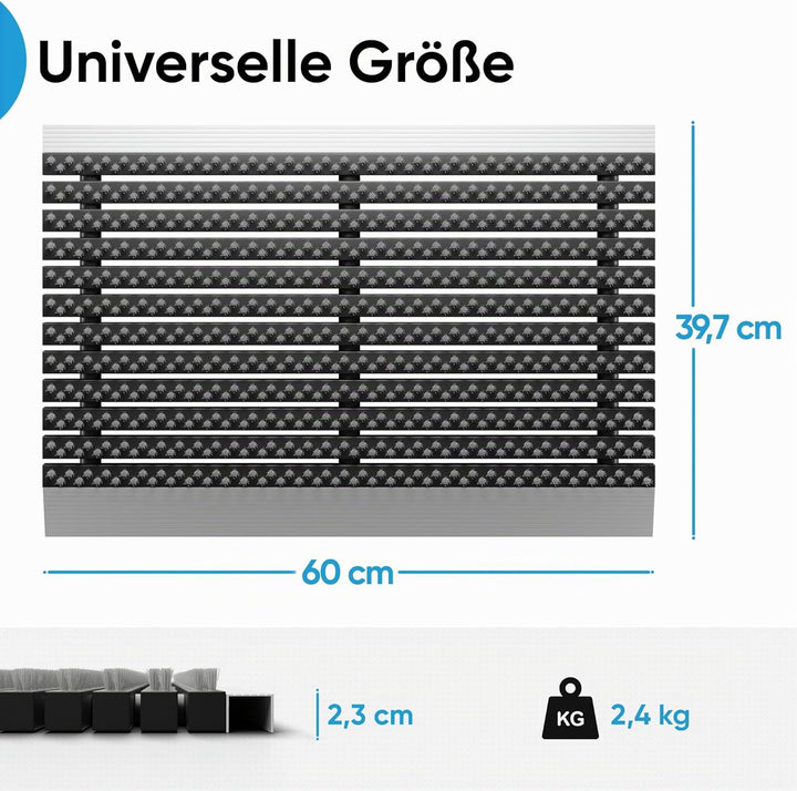 Fussmatte aussen alu mit Bürsten grau, Schmutzfangmatte 40 x 60 cm, Fussmatte Aussenbereich, Alumini