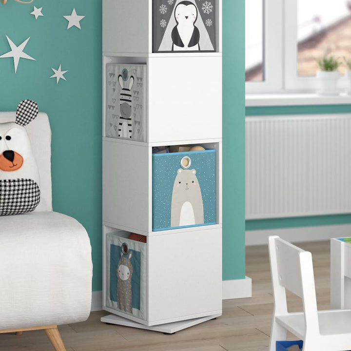 Vicco Kinderregal, Weiss, 35.2 x 141.5 cm mit 4 Faltboxen Weiss Drehregal + 4 Faltboxen, Weiss Drehr