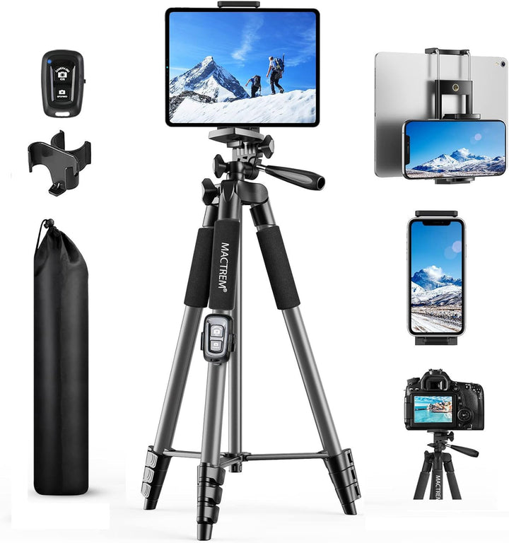 Handy Stativ, Upgrade 165cm / 65" Kamera Stativ für Smartphone iPad, 360° Drehung Tragbar Tripod mit