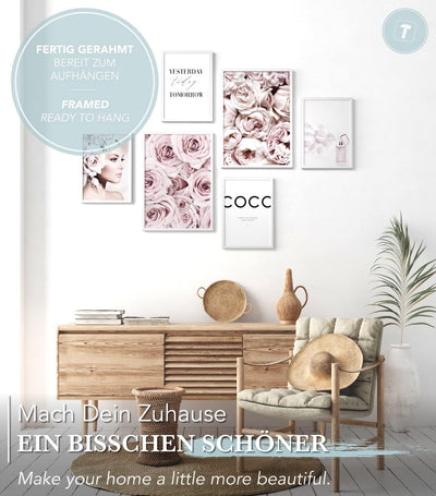 Papierschmiede® Mood Poster Set Coco Flowers, Fertiges Bilder Set mit Rahmen (Holz, weiss), Wohnzimm