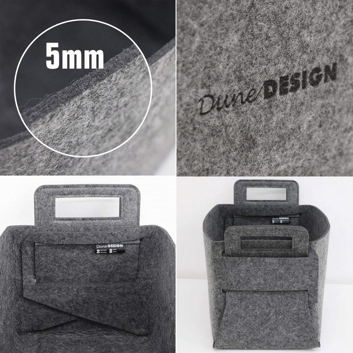 DuneDesign 37x24x37 XL Kaminholz Filzkorb - Extra Hoch - 25L Filz Regalkorb Aufbewahrungskorb Grau