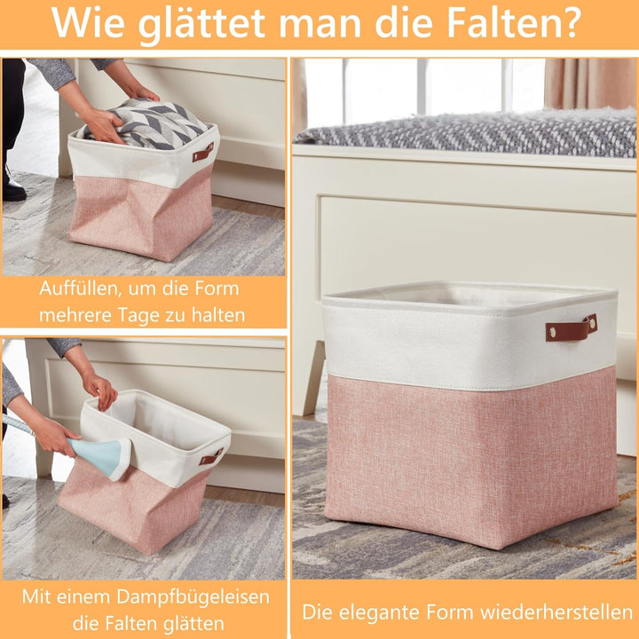 Mangata Collapsible Storage Cube Boxen, 28CM Cube Leinen gewebt Stoff Lagerung Körbe mit Ledergriffe