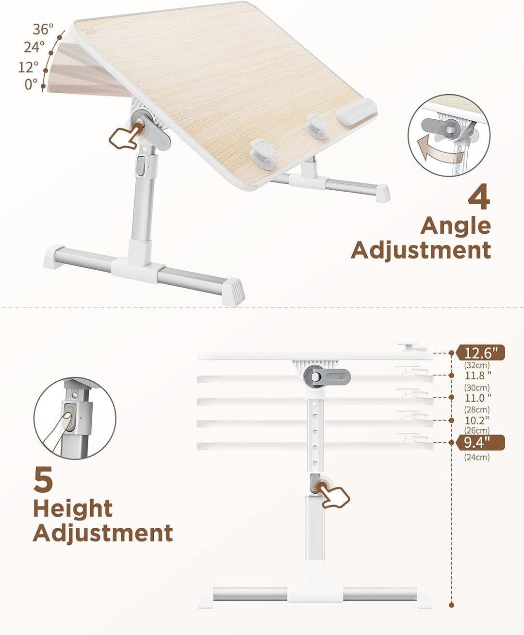 Tisch, SAIJI Betttisch höhenverstellbar, mit 4 einstellbare Winkel, Klappbarer Lapdesk, für Sofa Cou