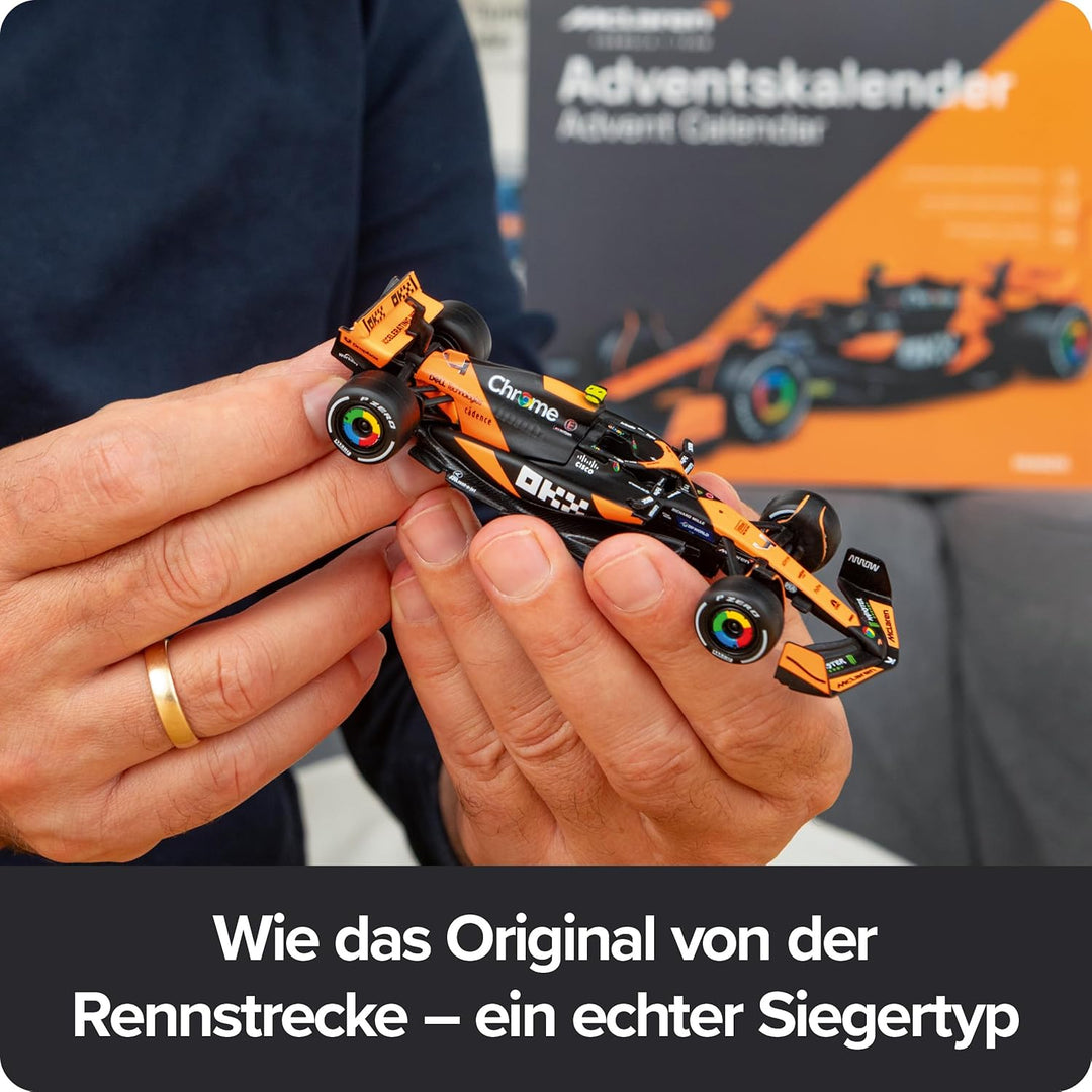 FRANZIS 67391 - McLaren Racing Adventskalender 2025 - Modellbausatz im Massstab 1:43, inkl. Soundmod