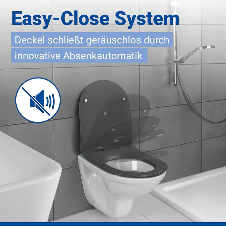WENKO WC-Sitz Mod. Sedilo matt Grau, Flacher Toilettensitz mit Absenkautomatik, hygienischer WC-Deck