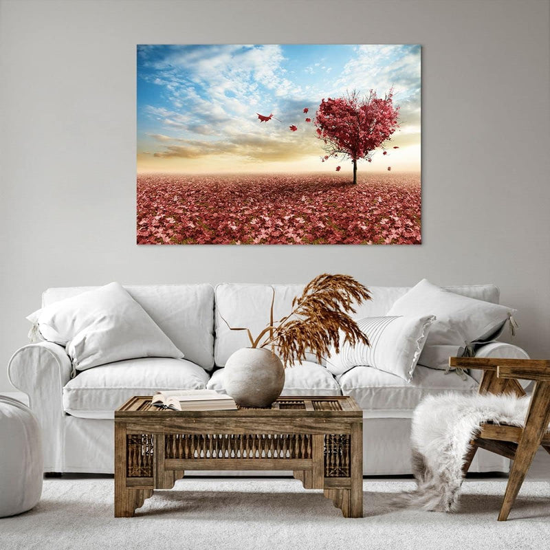 Bilder auf Leinwand 100x70cm Leinwandbild Abstraktion Herbst Baum Blatt Gross Wanddeko Bild Schlafzi