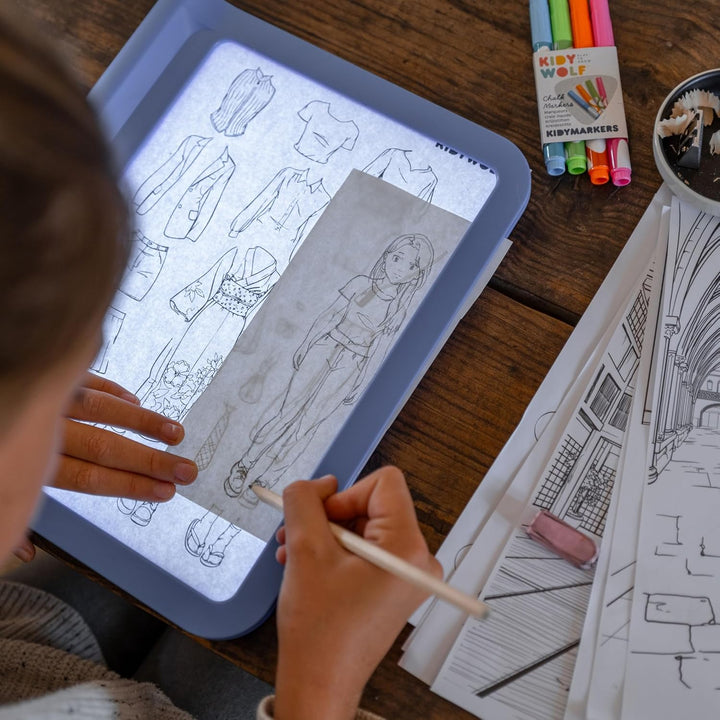 KIDYWOLF - K-Draw PRO Manga - Leuchttisch für Kinder Wiederaufladbar - Zeichenset mit 13 Vorlagen &