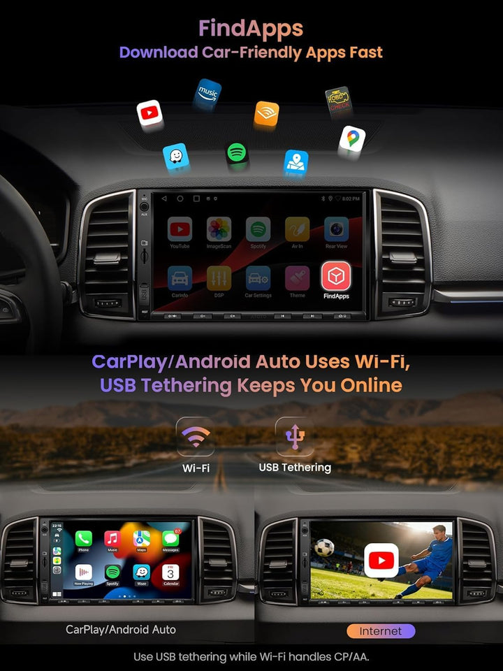 ATOTO A5 Doppel din Radio Android, 7 Zoll Touchscreen Digital Media-Receiver,Wireless CarPlay und An