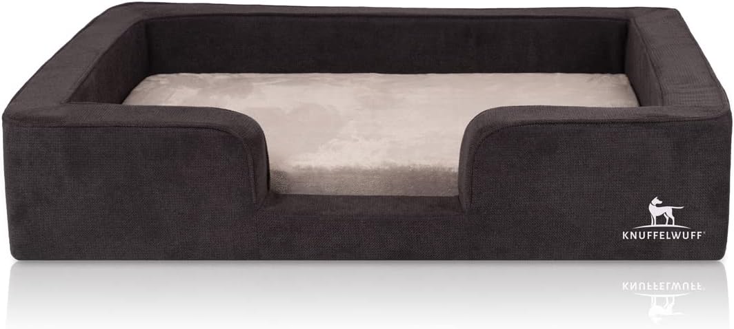 Knuffelwuff orthopädisches Hundebett mit Wendekissen aus Velours Bellamy 80 x 60cm Schwarz, 80 x 60c