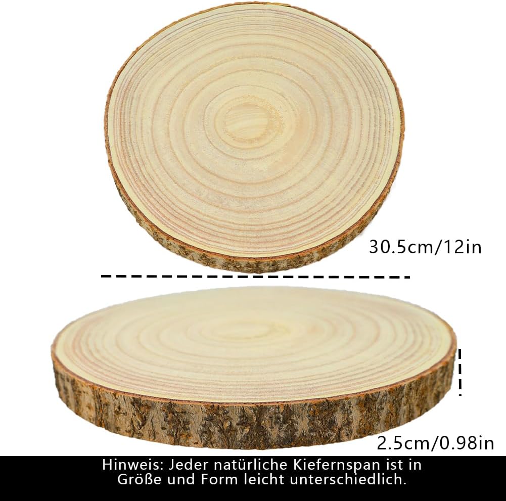 2 Stücke Holz Log Scheiben, 26-30 cm Baumscheiben Tischdeko, Unvollendete Runde Naturholz Baumscheib
