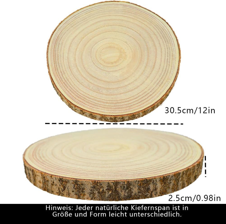 2 Stücke Holz Log Scheiben, 26-30 cm Baumscheiben Tischdeko, Unvollendete Runde Naturholz Baumscheib
