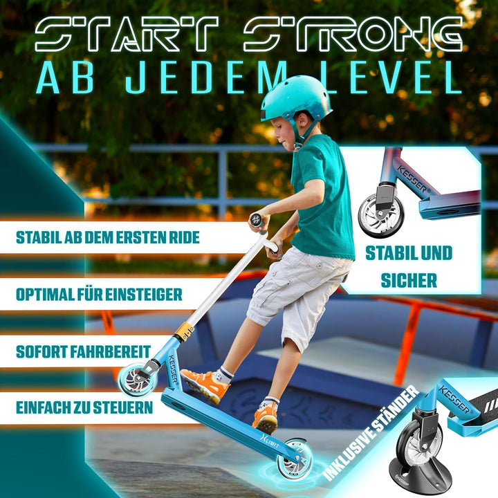 KESSER® Stunt Scooter X-Limit-Pro 360° Lenkung Funscooter Stuntscooter mit Ständer ABEC 9 Kugellager