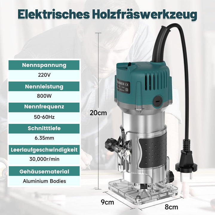 Yofuly 800W Oberfräse Holzfräse, 220V Einhandfräse Oberfräsen Trimmer 30000r/min 6.35mm Spannzangen