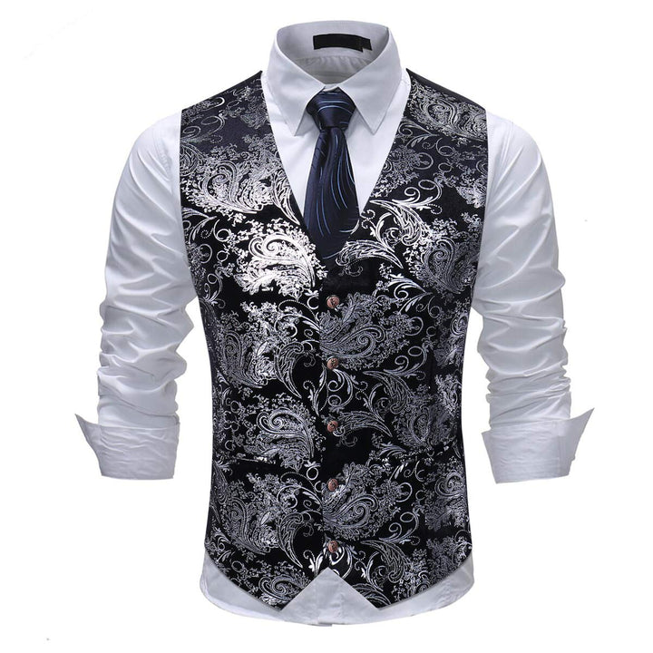 Allthemen Weste Herren Westen Gilet Jacquard Anzugweste für Hochzeit und Party M Silber, M Silber