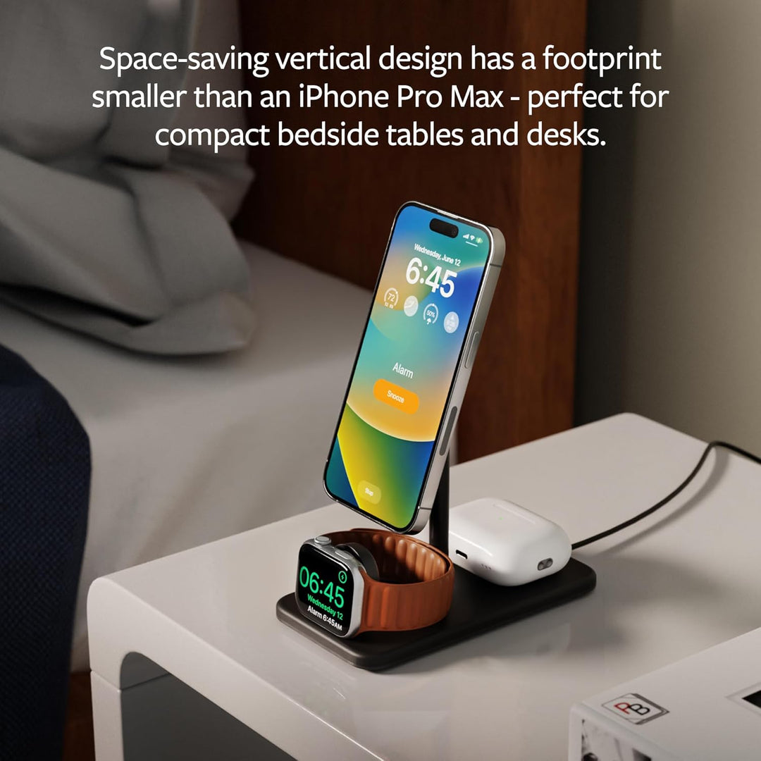 Twelve South HiRise 3 Deluxe | Compact Luxury MagSafe Stand for iPhone, AirPods and Apple Watch, Sch
