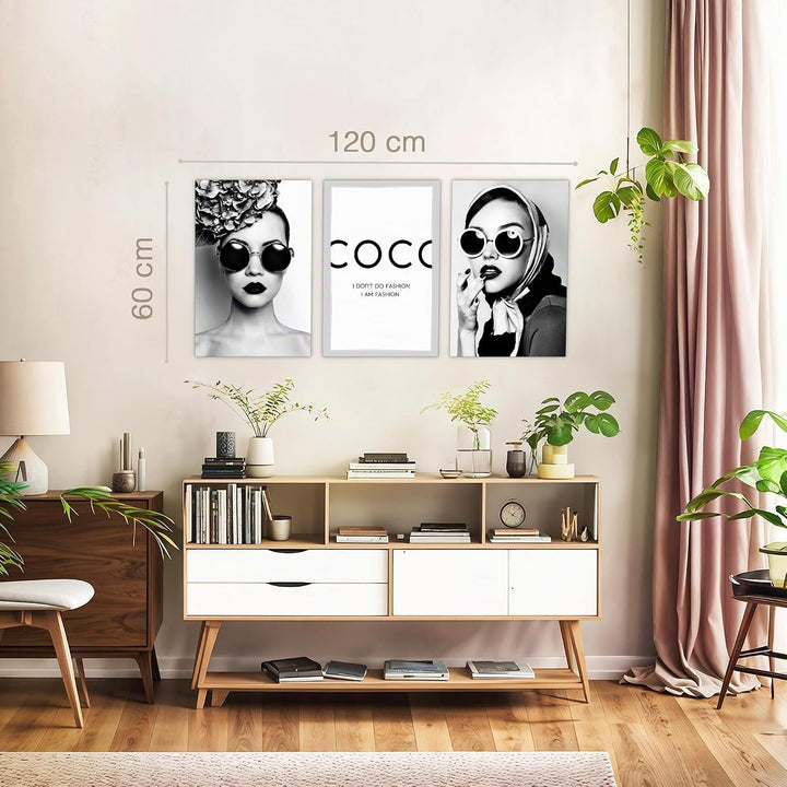 Novart Bilder Set Coco Fashion - Kein Extra Rahmen benötigt - Wandbilder für Wohnzimmer Mädchen Teen