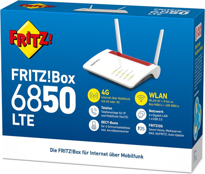AVM FRITZ!Box 6850 (LTE-Modem, bis zu 150 MBit/s, WLAN AC+N bis 866 MBit/s (5 GHz) und 400 MBit/s (2