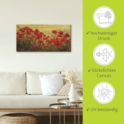 ARTland Leinwandbilder Wandbild Bild auf Leinwand 100 x 50 cm Botanik Blumenwiese Mohnblume Malerei