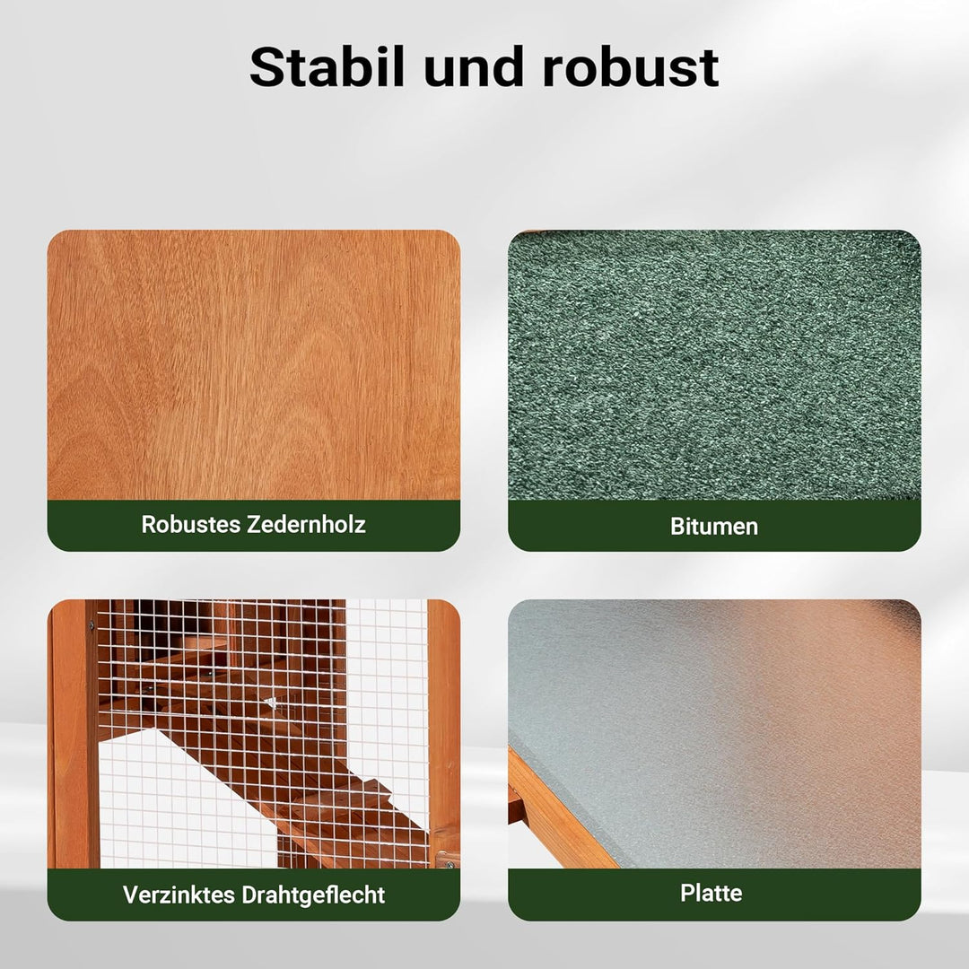 Wiltec XXL Hasenstall 2110 x 530 x 835 mm mit Freilaufgehege und erhöhtem Unterschlupf aus Kiefernho