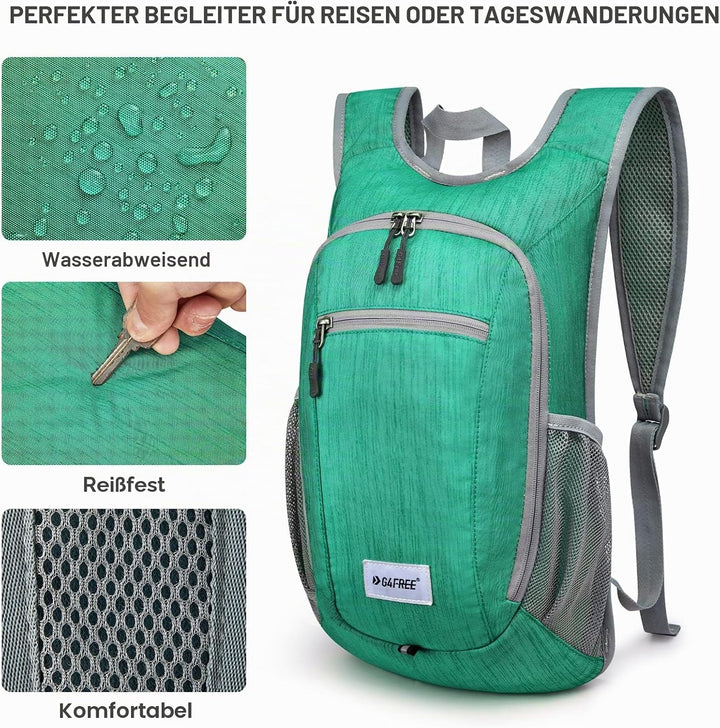 G4Free 10/15/20L Faltbarer Rucksack Klein, Wanderrucksack Leicht, Tagesrucksack Damen Herren für Wan