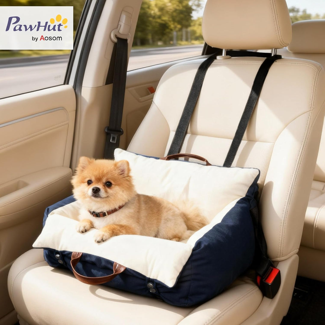 PawHut Hunde Autositz Hundesitz mit Sicherheitsgurt Abnehmbarer Hundeautositz für Rückbank und Vorde