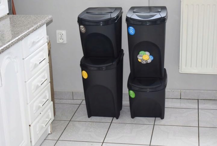 Set de 5 cubos de basura KEDEN SORTIBOX papelera reciclaje, gris, volumen 5x35L
