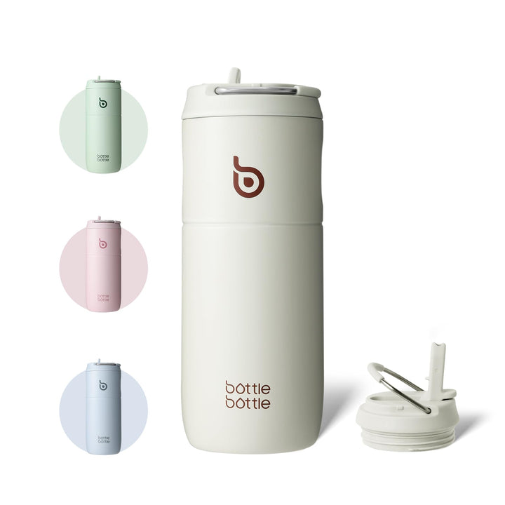 Edelstahl Trinkflasche mit Strohhalm 500ml, auslaufsichere Sportwasserflasche, ideal für Schule, Bür