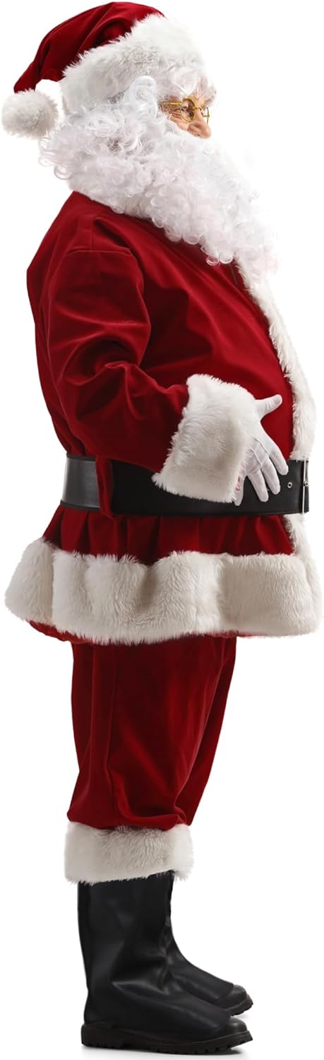 Ahititi Weihnachtsmann Kostüm Deluxe, Nikolauskostüm Santa Claus-Erwachsenenkostüm 10-Teilig, S