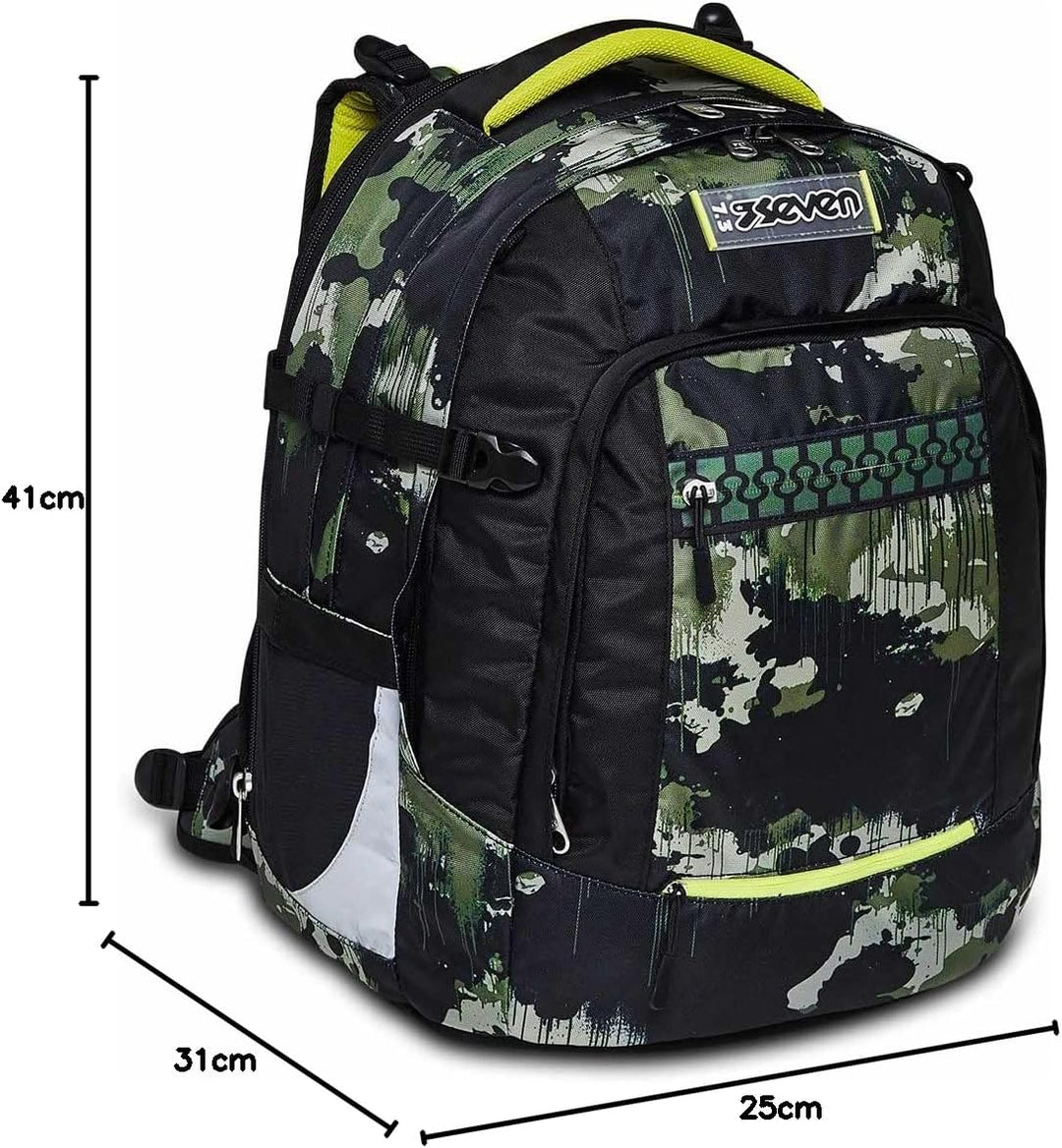 Seven Schulranzen ergonomisch, eweiterbar, anpassbar, Schulrucksack, Tornister mit verschiedenen Fäc