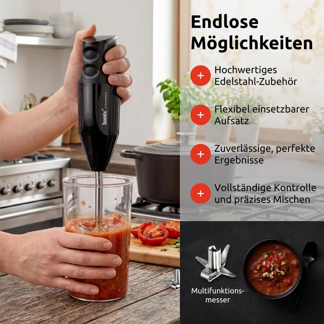 bamix Stabmixer Set M160 ONE inkl. Multifunktionsmesser aus Edelstahl, 160 Watt, 2-Stufen, Made in S