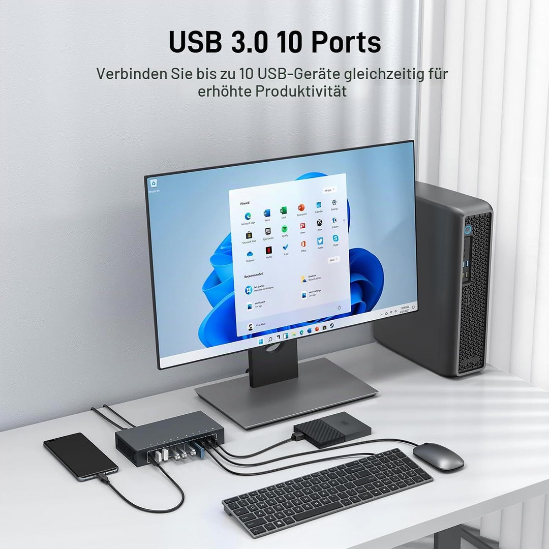 Industrial USB 3.0 Hubs 10 Port 105W Leistung 5Gbps 2.1A Stromversorgung Kompatibel mit Industriekom