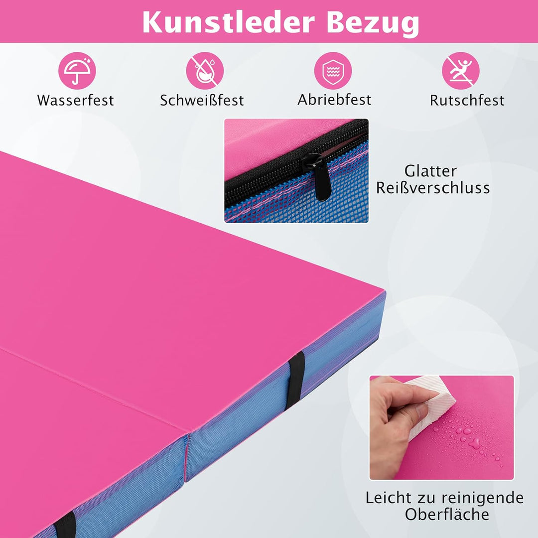 GYMAX Weichbodenmatte, 122 x 122 x 10 cm Klappbare Turnmatte mit Kunstlederbezug & Tragegriffen, Gym