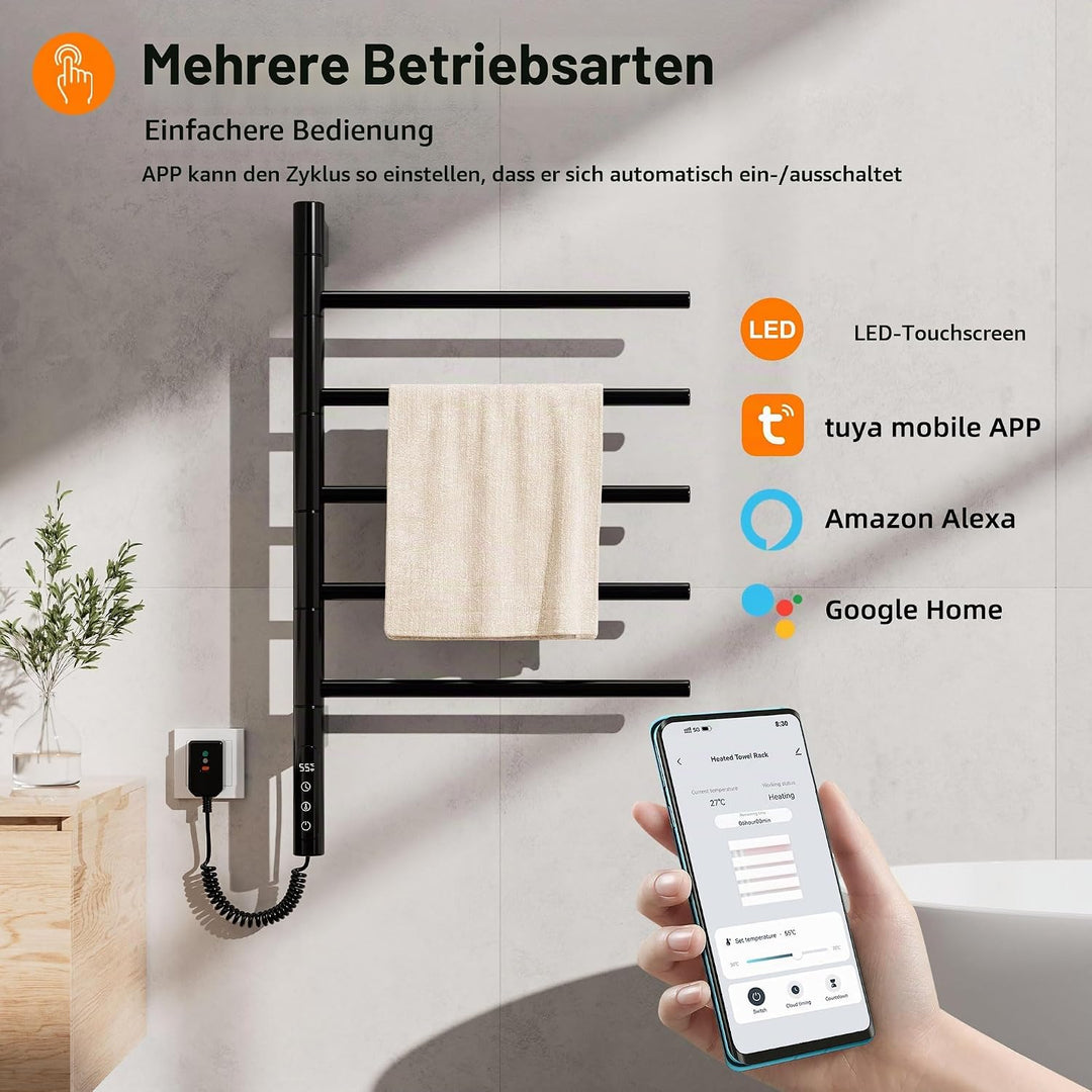 Badheizkörper Elektrisch, 415x680mm, 85W, 180° Drehung Handtuchheizkörper Elektrisch, Schwarz Handtu
